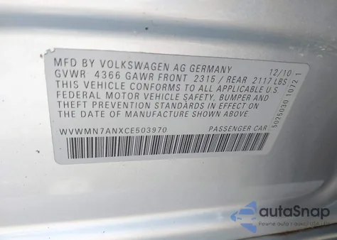 2012 Volkswagen Cc Sport z USA, uszkodzony, nr VIN WVWMN7ANXCE503970